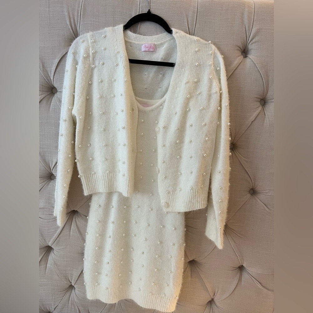 Pearl dress with cardigan